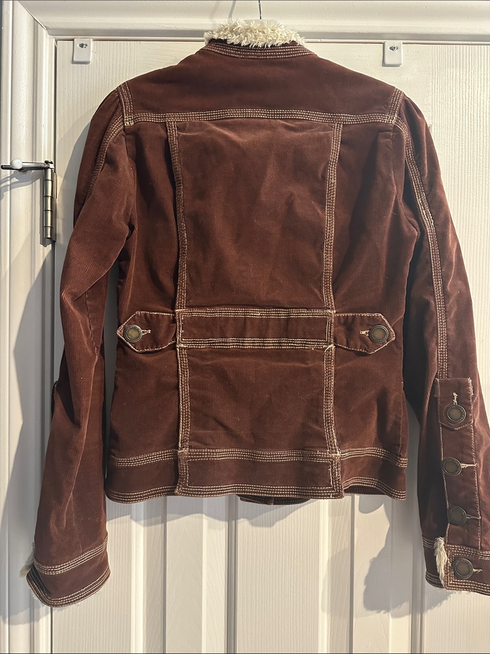 Y2K 2000s Twill Twenty Two Utility Corduroy Jacket Chocolate Brown Sherpa Small - Picture 4 of 11